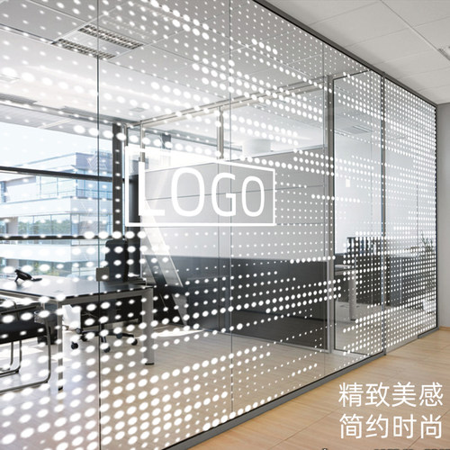 办公室玻璃贴纸透光不透明公司隔断创意贴膜白色圆点渐变LOGO名称 - 图2