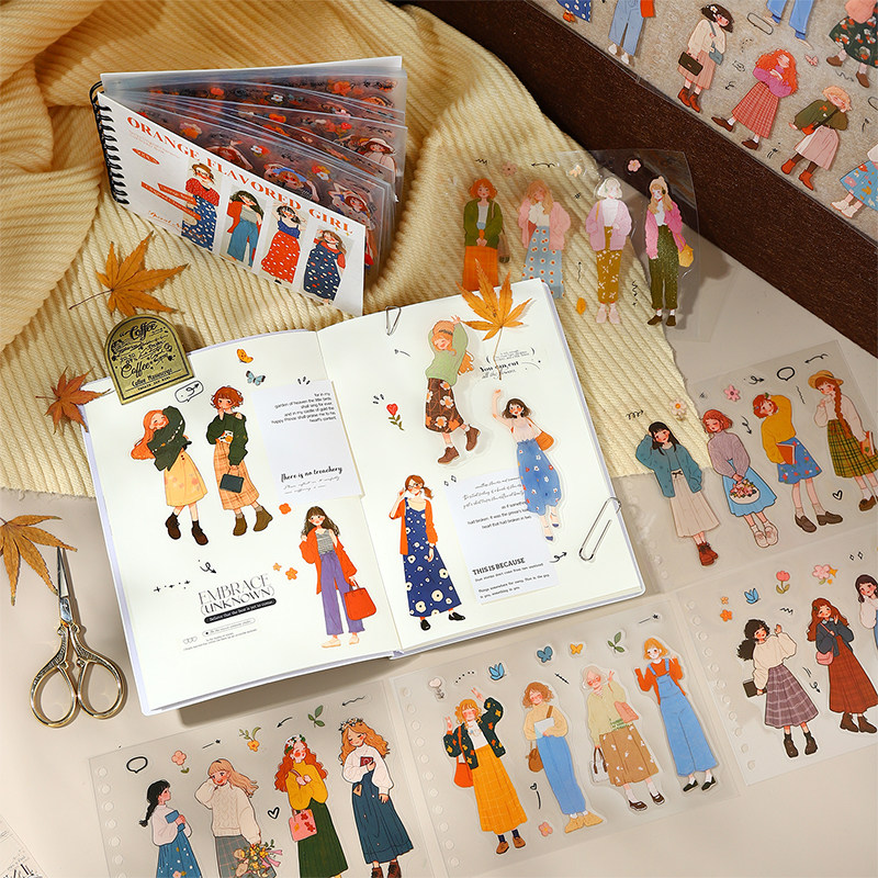 番茄酱线圈贴纸本 橘子味的少女创意卡通人物素材手账diy造景拼贴,淘宝优惠券,粉丝福利购,淘宝优惠卷