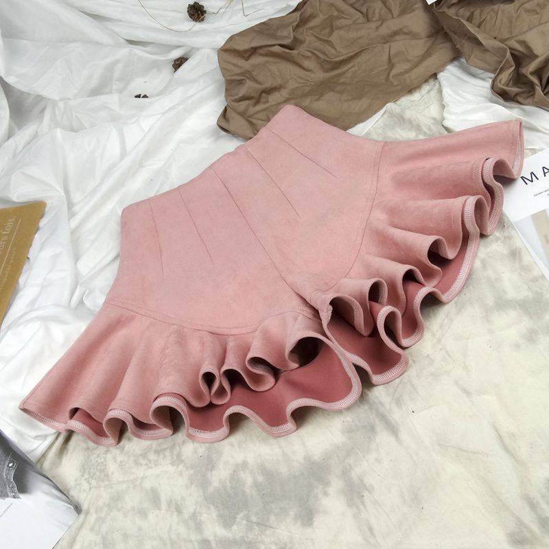 高腰麂皮绒阔腿显瘦荷叶边鱼尾a字花边木耳边短裤短裙女大码秋冬,淘宝优惠券,粉丝福利购,淘宝优惠卷