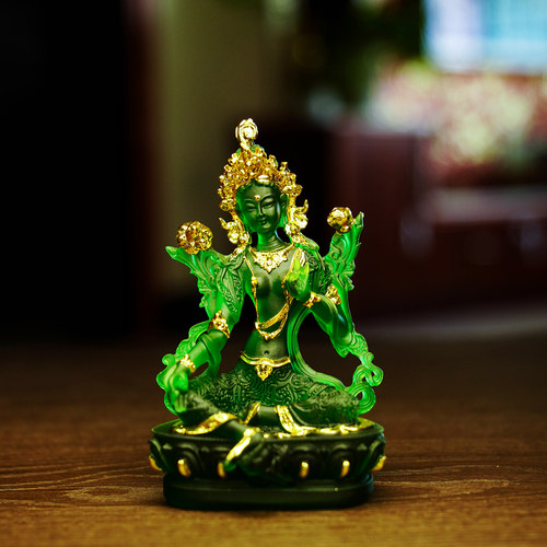 精品仿琉璃绿度母密宗佛像平安藏传佛堂居家供奉佛像随身工艺摆件 - 图1
