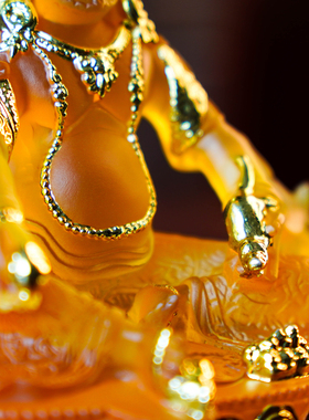 精品水琉璃黄财神佛堂供奉摆件