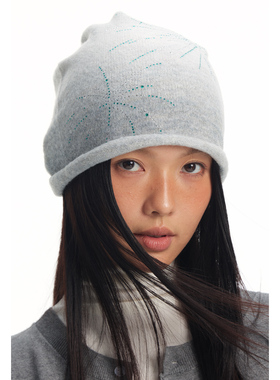 江南先生NewJNXS渐变烫钻烟花保暖针织帽秋冬软糯包头卷边冷帽女