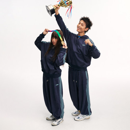 Mr. Jiangnan NewJNXS Star Universe imitation suede star webbing loose sweatshirt pants casual couple set