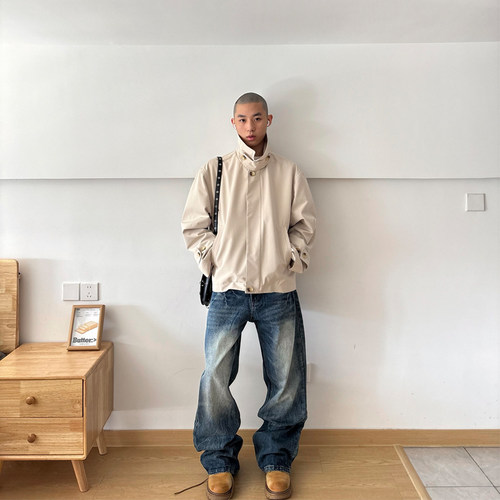 GENTNOBKIN 25SS爆裂纹牛仔裤男士经典重水洗直筒微喇阔腿百搭潮 - 图1