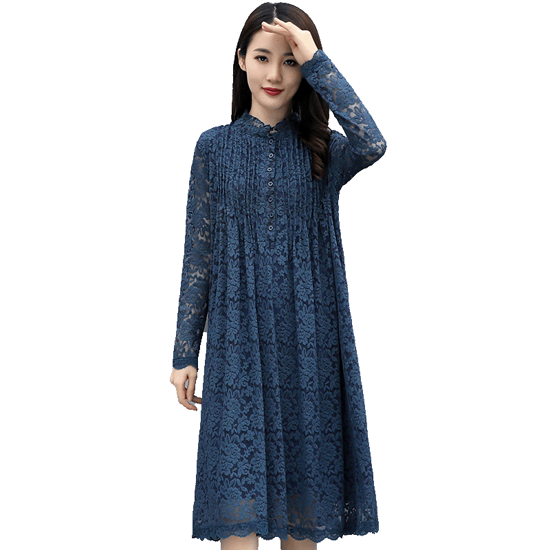 蕾丝中长款春秋新款韩版宽松打底衫 佰俪煊蕾丝衫/雪纺衫