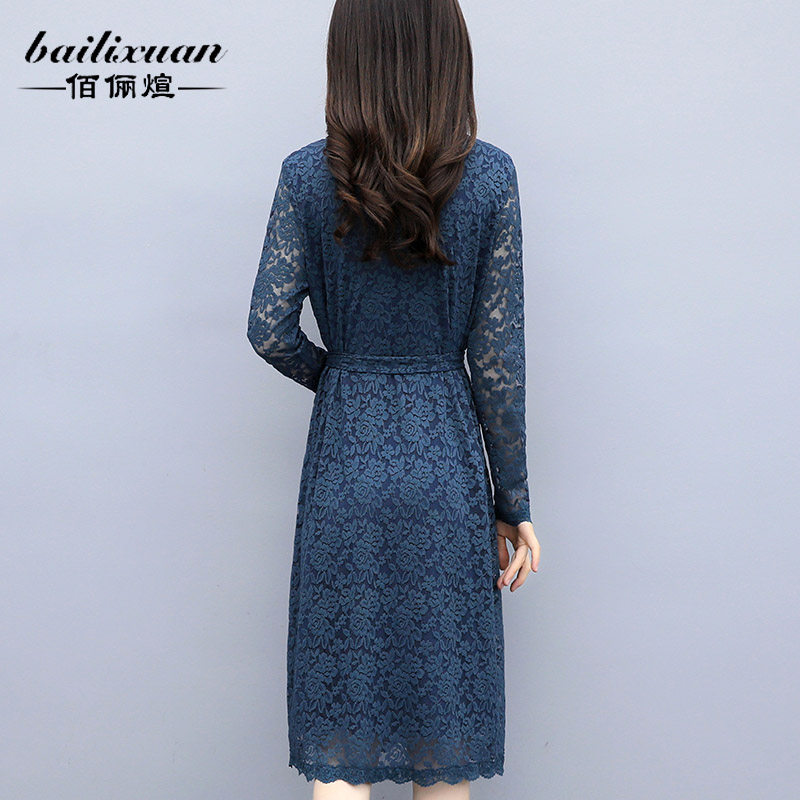 蕾丝中长款春秋新款韩版宽松打底衫 佰俪煊蕾丝衫/雪纺衫