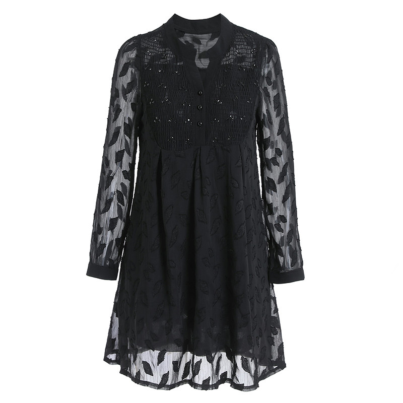 中长款春秋宽松妈妈装网纱雪纺衫 佰俪煊蕾丝衫/雪纺衫