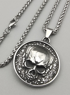 复古男女生钛钢骷髅吊坠项链百搭