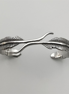 简约复古男女钛钢羽毛手镯手环