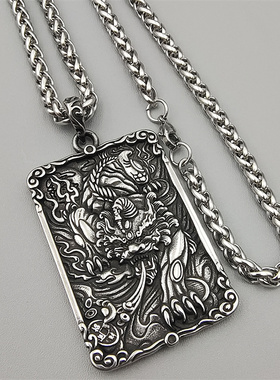 复古男生钛钢麒麟吊坠项链百搭
