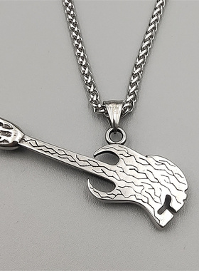 复古男钛钢吉他吊坠项链百搭朋克