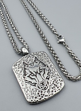 简约狼图腾吊坠项链百搭朋克
