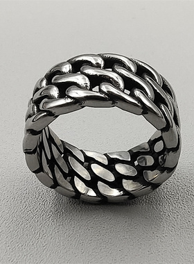 复古男女钛钢古巴编织戒指百搭