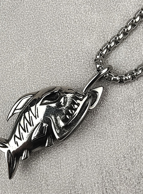 复古男女士钛钢鱼吊坠项链百搭