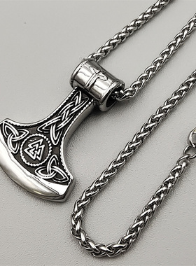 复古男钛钢斧头吊坠项链百搭配饰