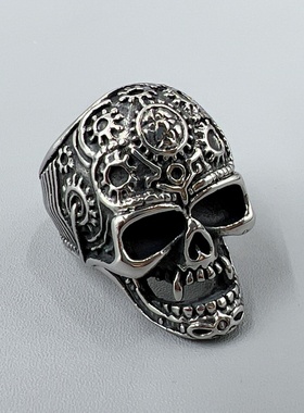 复古机车骷髅头戒指百搭朋克