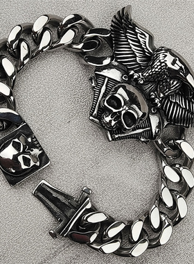 复古男士钛钢手链骷髅霸气百搭