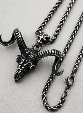 复古男女钛钢羊头吊坠项链百搭
