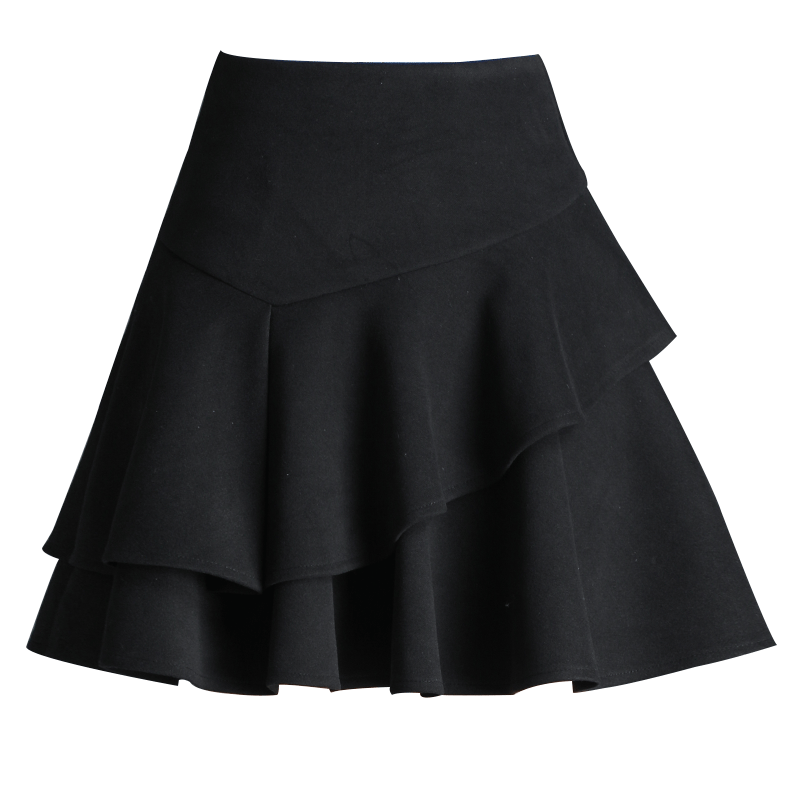 黑色毛呢秋冬2020新款高腰百褶裙 珂妃娅半身裙