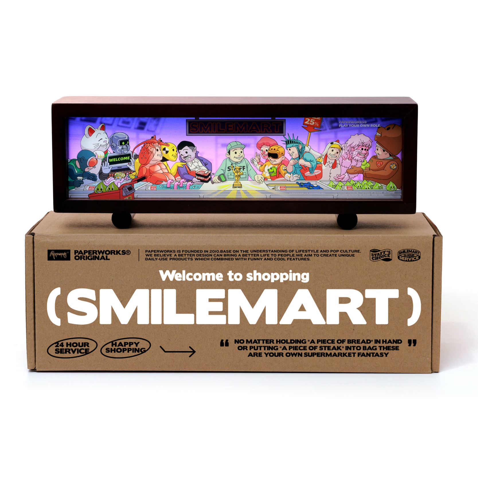 PAPERWORKS原创SMILEMART亚克力实木USB充电礼物灯箱氛围小夜灯,淘宝优惠券,粉丝福利购,淘宝优惠卷