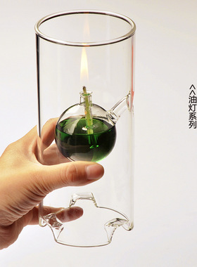 源头工厂家直销创意透明玻璃圆筒玻璃烛台油灯欧式创意家居摆件