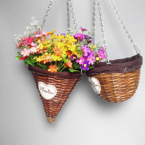 手工柳编藤编壁挂花篮田园家居墙面装饰品垂吊悬挂式绿植多肉花盆 - 图2