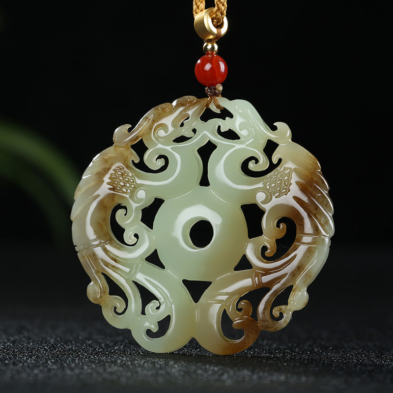 【龙凤呈祥】新疆和田玉挂件青白玉生肖龙仿古凤吊坠天然玉石颈饰