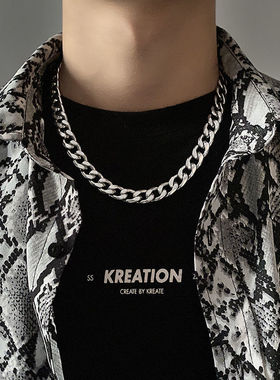 钛钢不掉色粗链子古巴链项链女男潮ins欧美街头嘻哈卫衣链子配饰