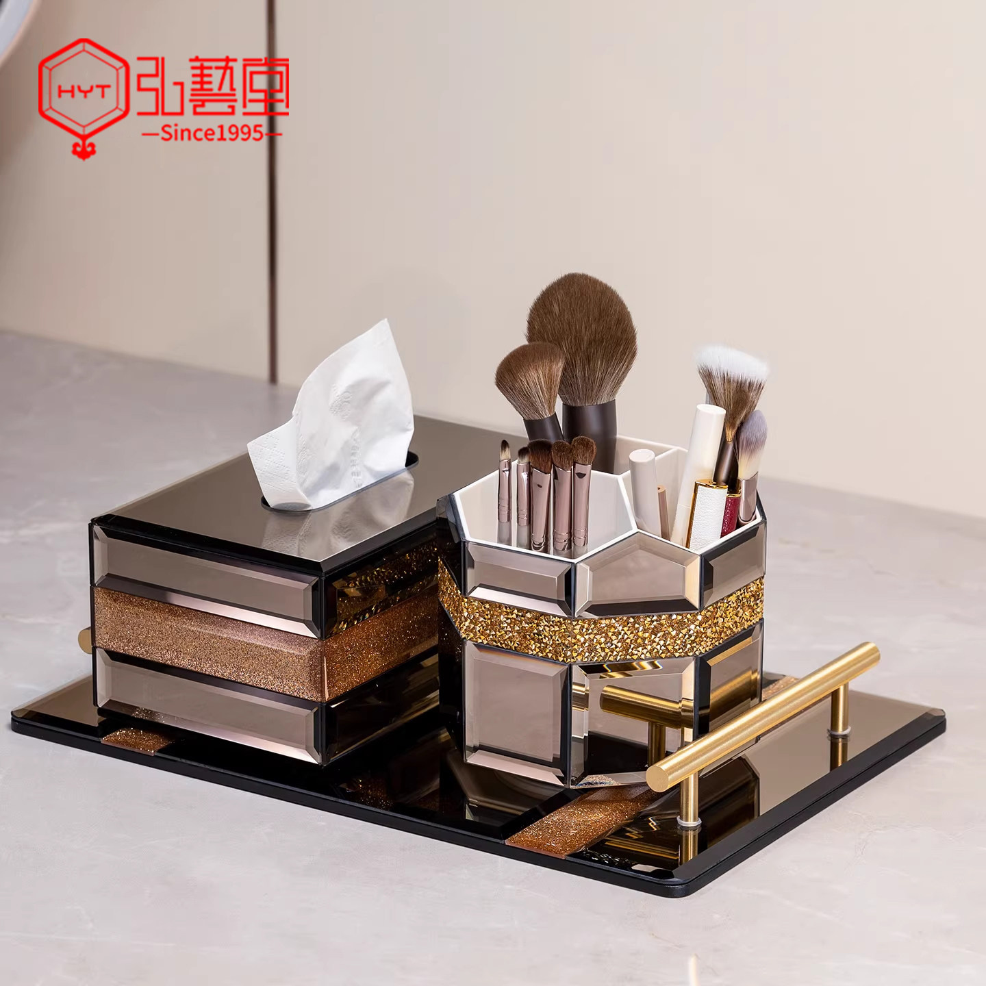 旋转化妆品收纳盒桌面高级感化妆刷收纳筒粉底刷子工具桶化妆笔筒,淘宝优惠券,粉丝福利购,淘宝优惠卷
