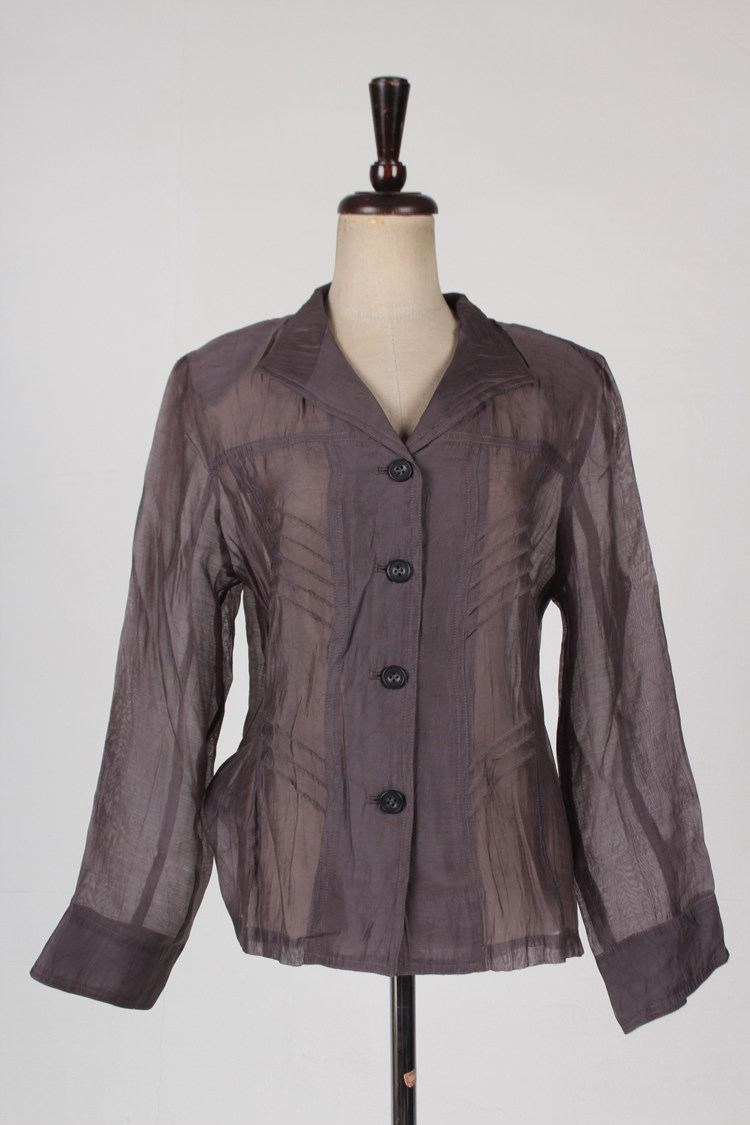 vintage古着日本制春夏中古复古风衬衫单排扣宽松休闲衬衣女H765