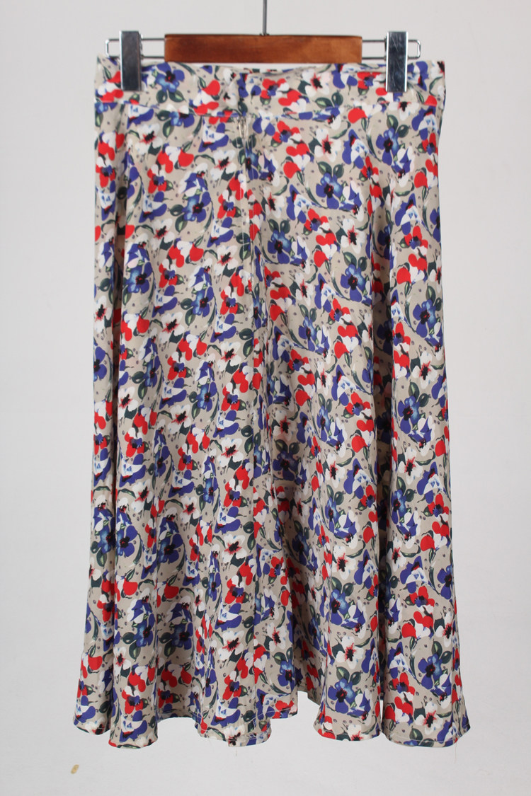 vintage古着日本制夏季高腰复古风中古花色半身裙H732
