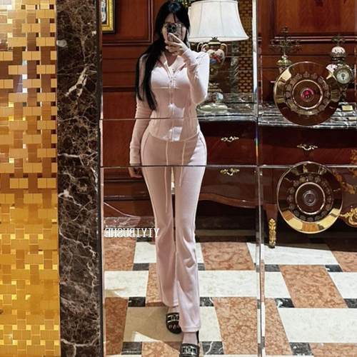 热销 Onoev LF032温柔~性感修身连帽外套+休闲裤套装jm - 图1