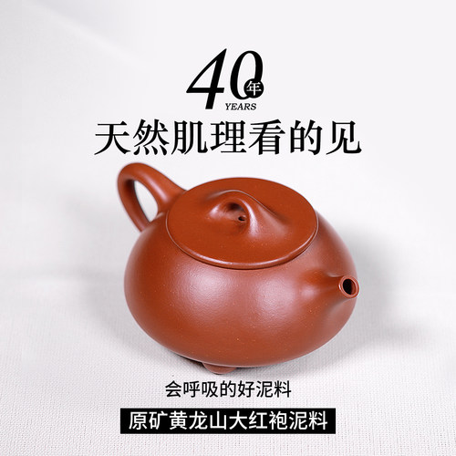 宜兴紫砂壶名家万菊芬全纯手工景舟石瓢壶原矿朱泥大红袍泡茶壶具 - 图0