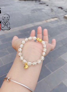 北京新款粉金箔香灰琉璃手串莲蓬吊坠新中式景区爆款女生显白手链