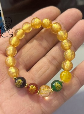 天然玛瑙五条经金箔琉璃手串手串