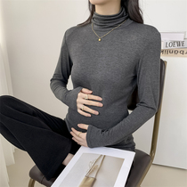 Pregnant woman hit undershirt autumn winter style high collar internal lap 2023 new soft pure cotton high bomb loose big code winter blouse