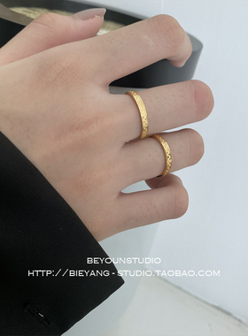 马赛克方格子个性小众风钛钢戒指