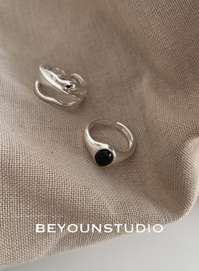 ZUORAN 韩风ins时尚博主款椭圆黑线条设计感叠戴个性开口戒指R31