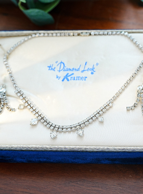 Kramer 美国中古vintage正品素金叶片巴洛克珍珠瀑布流苏白钻项链