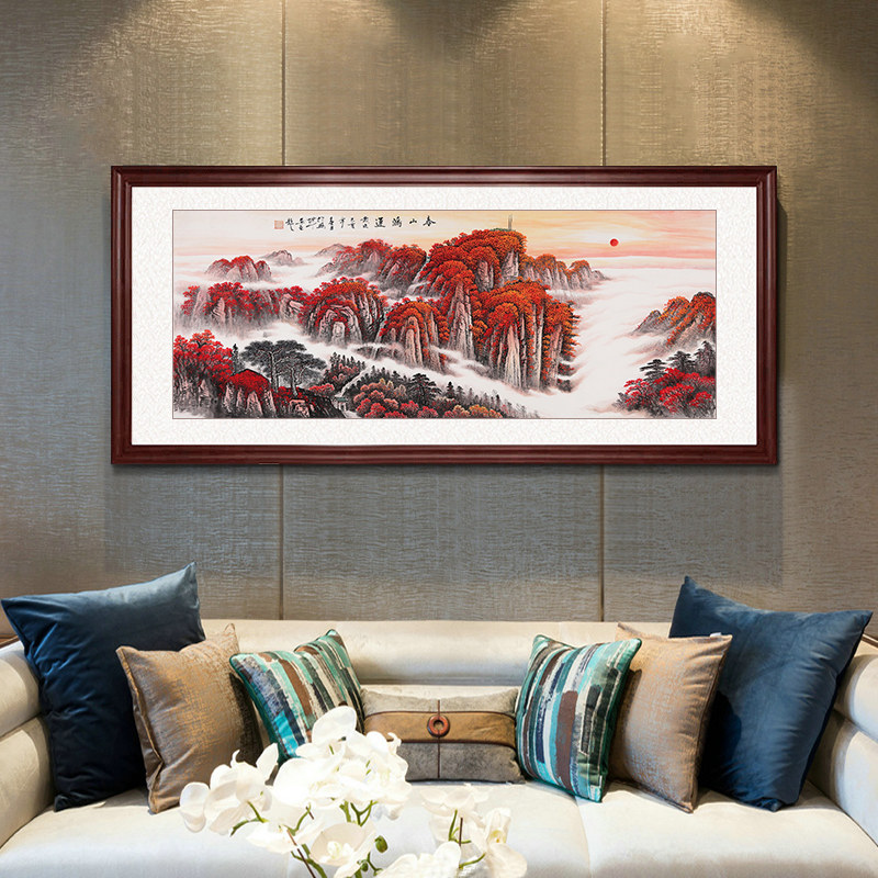 手绘国画山水画鸿运当头客厅招财挂画办公室新中式靠山图有山无水_虎窝淘