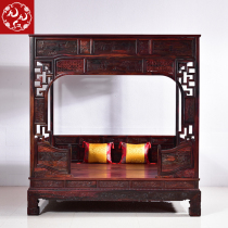 Red Wood Chinese Vintage Furniture Log Wedding Bed Bedroom Solid Wood Bed Clear Carved Flowers Double Man Bed Full Solid Wood Shelf Bed