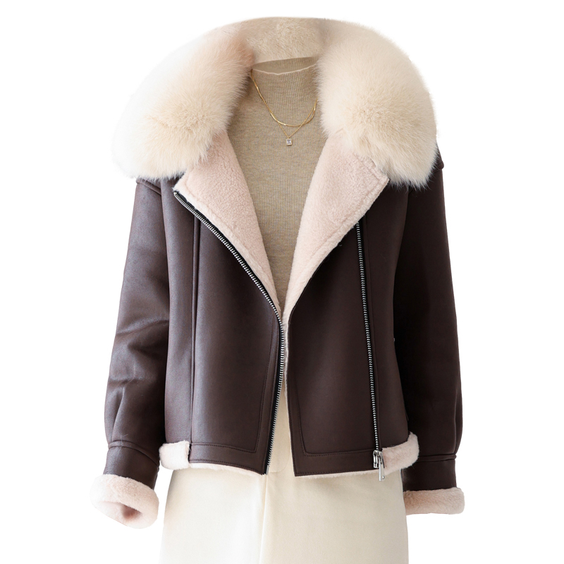 羊剪绒大衣女2025冬新原创正品高档狐狸毛领羔羊毛毛颗粒皮草外套 - 图3