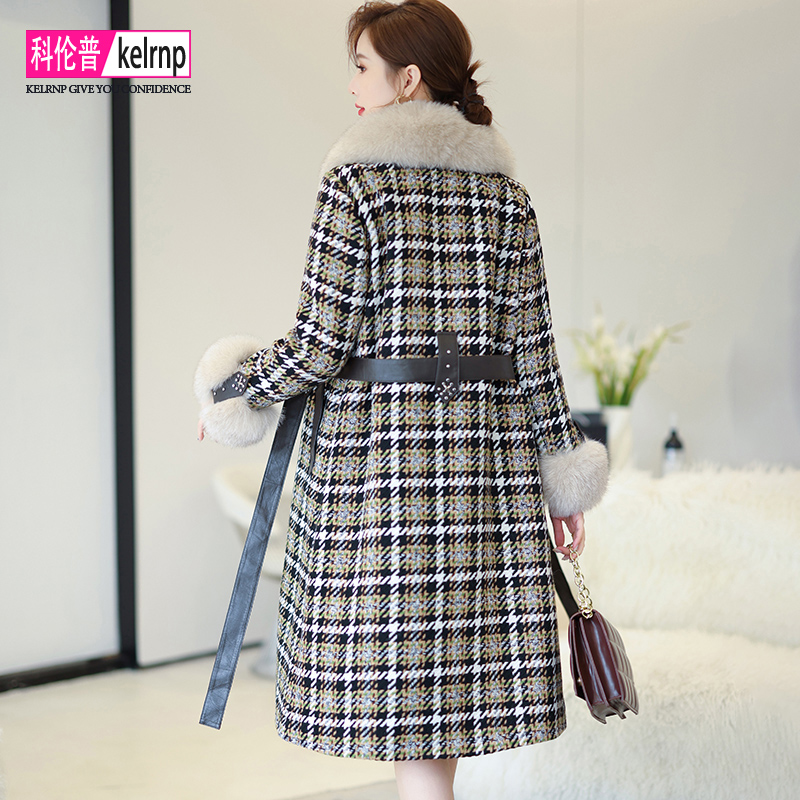 编织粗纺花呢外套女2025冬新白鹅绒狐狸毛领名媛气质高级毛呢大衣 - 图1