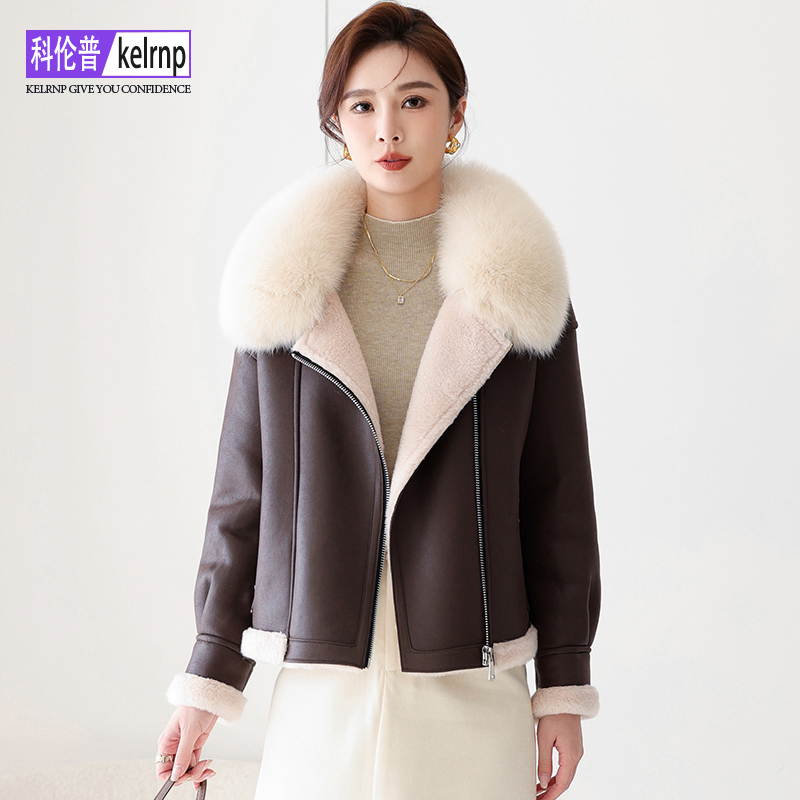 羊剪绒大衣女2025冬新原创正品高档狐狸毛领羔羊毛毛颗粒皮草外套 - 图0