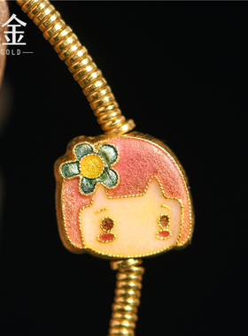 手工錾刻宫廷古法黄金娃娃脸手链