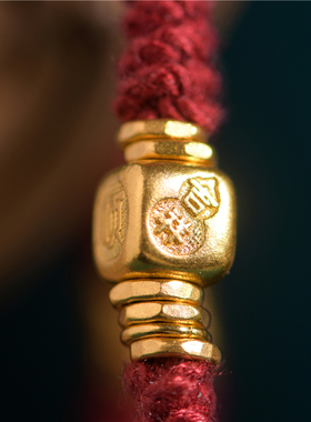 手工錾刻古法黄金吉言盘缠金手链