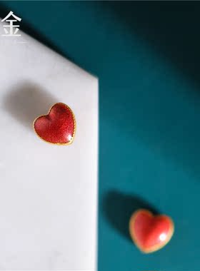 恋金 足金珐琅烧蓝 爱心隔珠 宫廷古法红心黄金手链diy配件