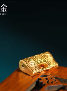 恋金 足金手工錾刻古法黄金 富贵长命锁 吊坠项链diy配件