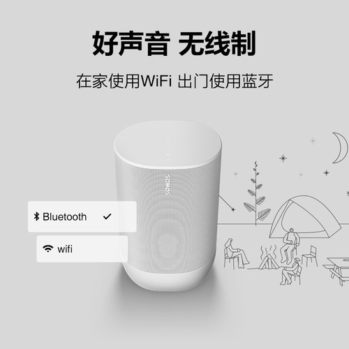 SONOS Move WiFi 蓝牙音箱无线智能音响大音量环绕户外白色便携 - 图0