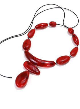 红色树脂几何多层女项链